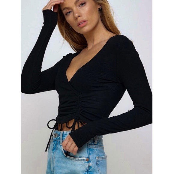 For the Girls Ribbed Long Sleeve Crop Black - Picture 4 of 4